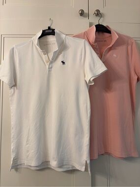 2/$30 Abercrombie Kids Polo Shirts Bundle, White & Pink, Size 15/16  (XL)